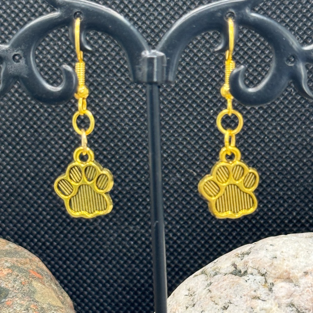 Dog Paw Earrings- Gold toned